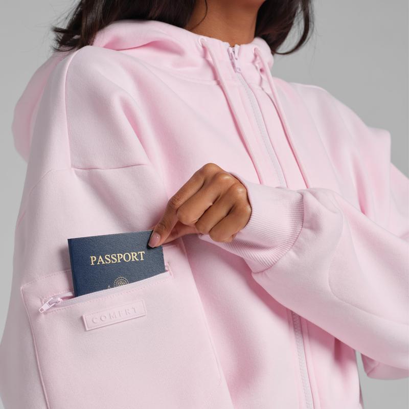 AERREST | First Class Travel Zip Hoodie — Oversized Cloud Fleece Hoodie With Satin-Lined Hood & Built-In Sleep Mask