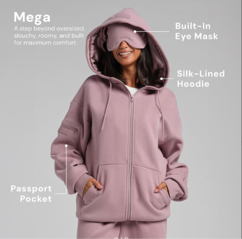 AERREST | First Class Travel Zip Hoodie — Oversized Cloud Fleece Hoodie With Satin-Lined Hood & Built-In Sleep Mask