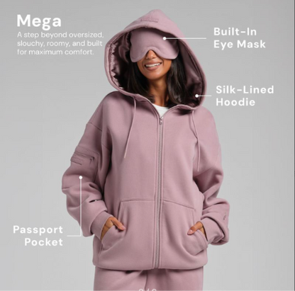 AERREST | First Class Travel Zip Hoodie — Oversized Cloud Fleece Hoodie With Satin-Lined Hood & Built-In Sleep Mask